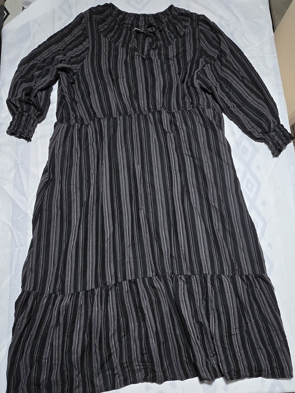 Black Striped Long Sleeve Midi Dress